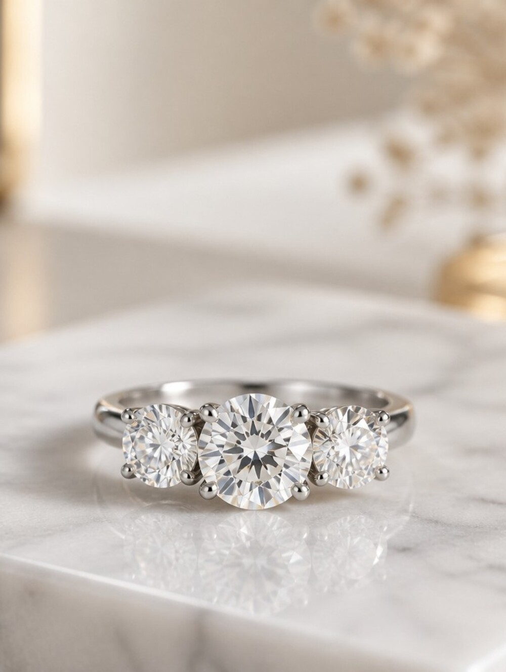 Classic 1CT 6.5mm Round Moissanite 3-Stone Ring Solid 925 Silver Size 7